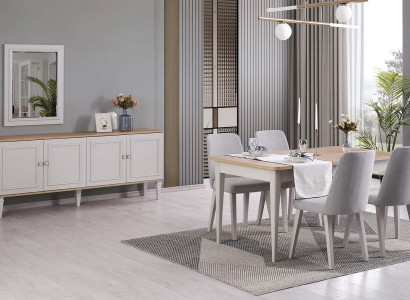 Dining room furniture Dining set Dining room Dining table Chairs Wood Gray Set 9pcs